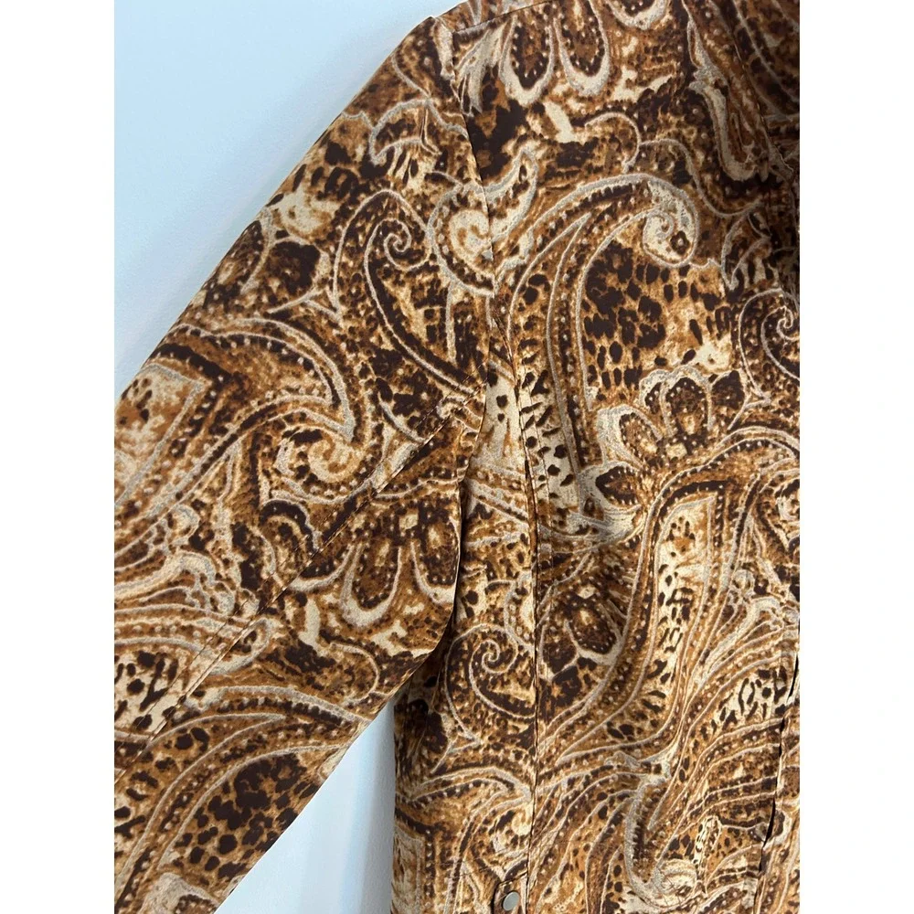 Chicos Additions Brown Paisley Full Zip Mock Neck Jacket Women Size 1 Medium